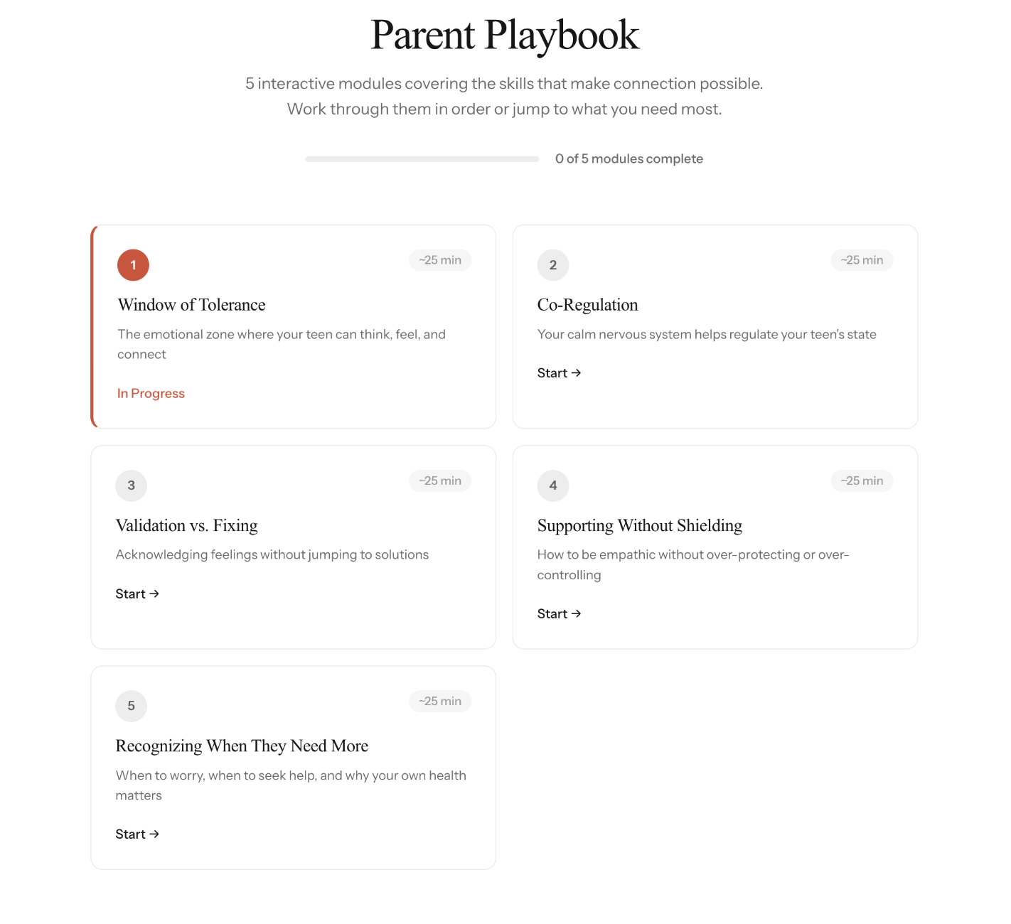 Parent Playbook interface